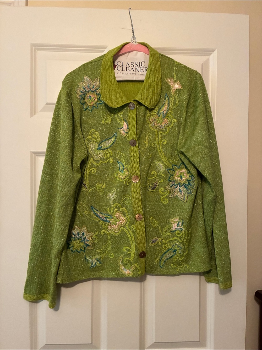 Michael Simon Lime Green Embroidered Cardigan Jacket